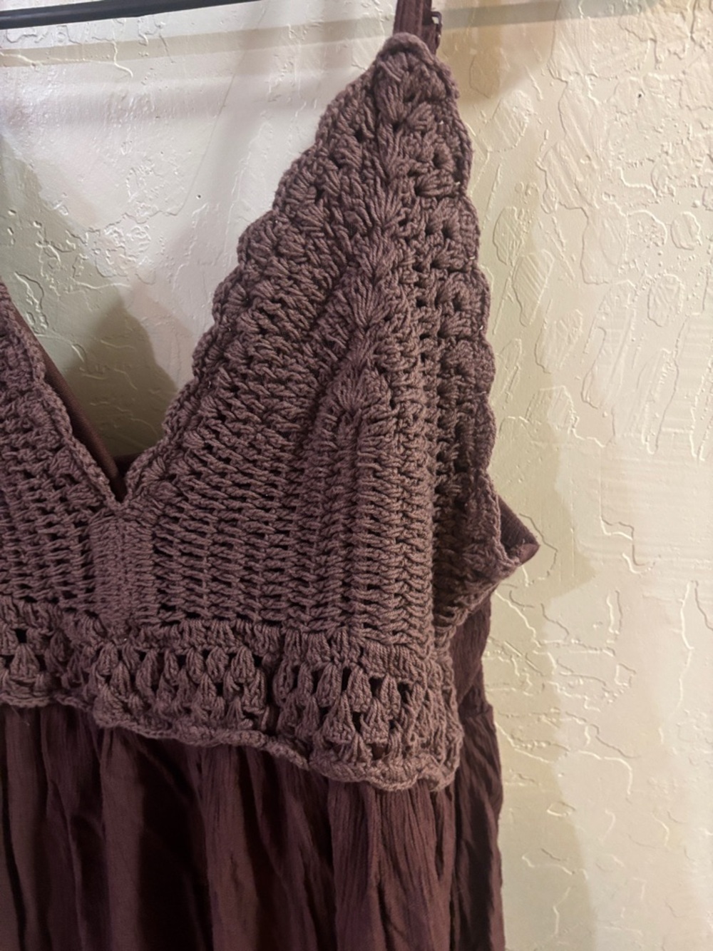 Blush Brown Crochet Bodice Midi Dress - Picture 5 of 11